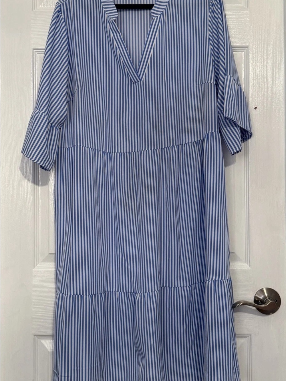 SHEIN Blue & White Vertical Stripe Mini Dress